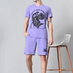 Lavender Puff Printed Round Neck With Shorts Co-Ord Set