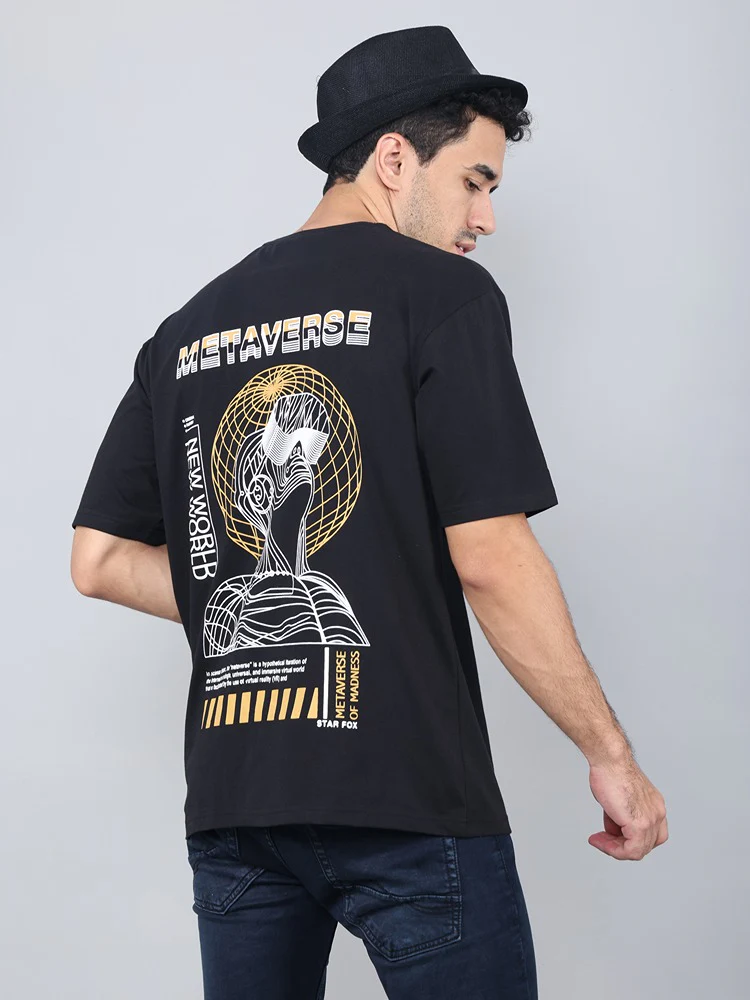 TS204Black_6 Metaverse Printed Oversized T-shirt - Image 1